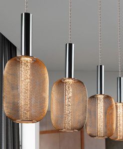 Lámpara lineal 4 luces dimable cromo y oro MICRON detalles
