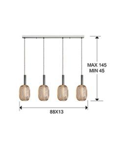 Lámpara lineal 4 luces dimable cromo y oro MICRON medidas