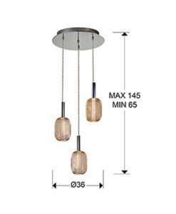 Lámpara techo 3 luces dimable cromo y dorado MICRON medidas