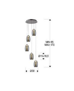 Lámpara techo dimable LED 5 luces NEBULA medidas