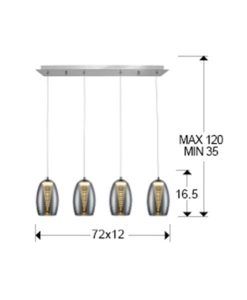 Lámpara techo lineal LED 4 luces cromo NEBULA medidas