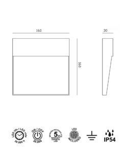 Aplique de superficie 6W acabado corten BAKER LED medidas