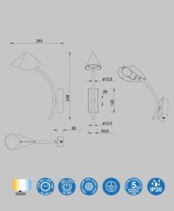 Aplique negro 7W CAPUCCINA LED medidas