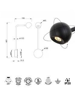 Aplique negro EYES LED medidas