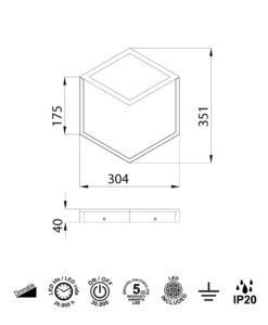 Aplique o plafón 26W KUBICK LED medidas