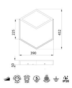 Aplique o plafón 33W KUBICK LED medidas