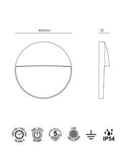 Aplique superficie circular 6W acabado corten BAKER LED medidas