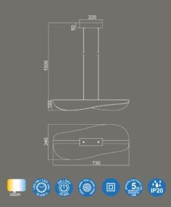 Lámpara blanca lineal 40W luz cálida BIANCA LED medidas