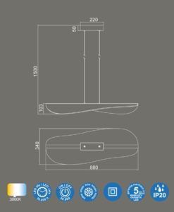Lámpara blanca lineal 50W luz cálida BIANCA LED medidas