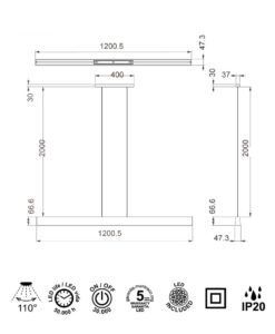 Lámpara de techo lineal 38W HANOK LED medidas