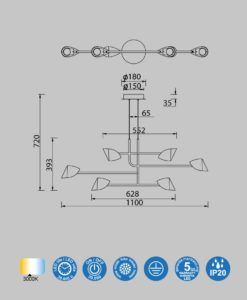 Lámpara lineal 45W luz cálida CAPUCCINA LED medidas