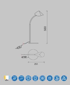 Lámpara mesa 56 cm altura CAPUCCINA LED medidas