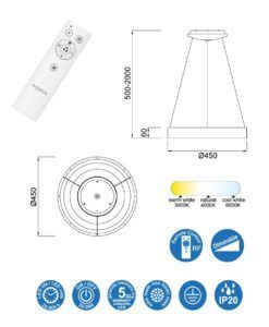 Lámpara 45 cm Ø 30W NISEKO LED medidas