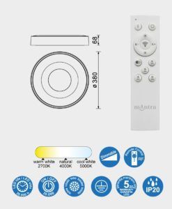 Plafón 38 cm Ø 56W mando distancia COIN LED medidas