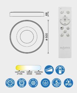 Plafón 50 cm Ø 80W mando distancia COIN LED medidas