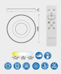 Plafón 65 cm Ø 100W mando distancia COIN LED medidas
