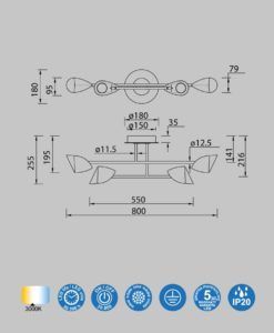 Semiplafón 30W CAPUCCINA LED medidas