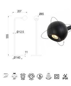 Sobremesa negro EYES LED medidas