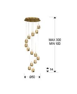 Colgante 14 luces LED oro ROCÍO dimable medidas