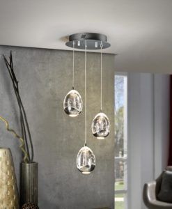 Colgante 3 luces LED cromo ROCÍO ambiente