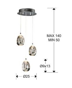 Colgante 3 luces LED cromo ROCÍO medidas