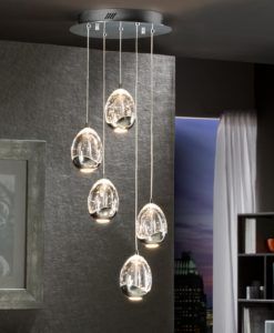 Colgante 5 luces LED cromo ROCÍO dimable ambiente