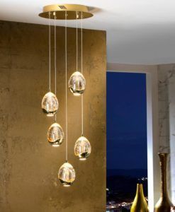 Colgante 5 luces LED oro ROCÍO dimable ambiente