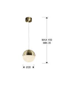 Colgante LED latón SPHERE Ø20 medidas