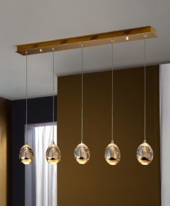 Colgante lineal 5 luces LED oro ROCÍO dimable ambiente
