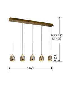 Colgante lineal 5 luces LED oro ROCÍO dimable medidas