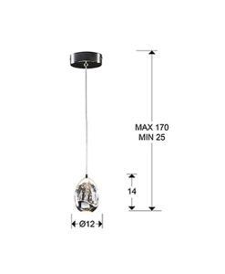 Lámpara colgante 1 luz LED cromo ROCÍO medidas