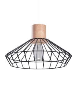 Lámpara colgante de acero negro y madera RIDA detalles