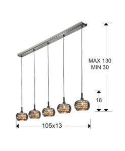 Lámpara colgante lineal 5 luces ARIÁN medidas