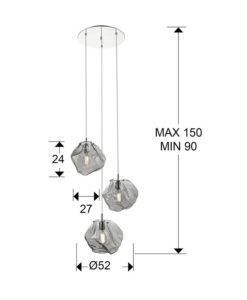 Lámpara de techo 3 luces dimable PETRA medidas
