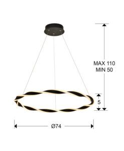Lámpara LED negro mate TRENZA Ø74 medidas