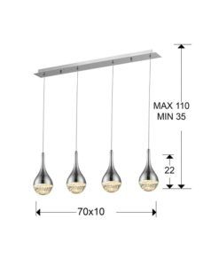 Lámpara lineal 4 luces LED cromo ELIE medidas