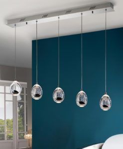 Lámpara lineal 5 luces LED cromo ROCÍO dimable ambiente