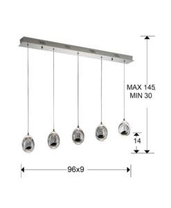 Lámpara lineal 5 luces LED cromo ROCÍO dimable medidas