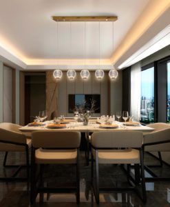 Lámpara lineal colgante 5 luces LED oro AUSTRAL ambiente