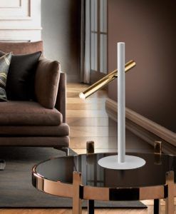 Lámpara mesa 2 luces LED blanco y oro VARAS ambiente
