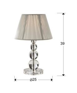 Lámpara mesa MERCURY plata medidas