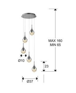 Lámpara techo 5 luces LED cromo ELIE medidas