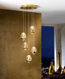 Lámpara techo 5 luces LED oro ROCÍO dimable ambiente