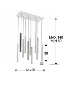 Colgante 11 luces LED dimable cromo y blanco mate VARAS medidas