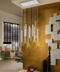 Lámpara 11 luces LED dimable oro brillo y blanco mate VARAS ambiente