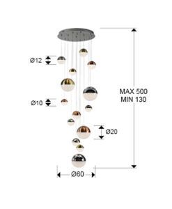 Lámpara SPHERE 14 luces LED dimable medidas