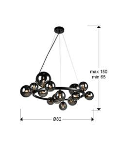 Lámpara 14 luces ASTROS negro medidas