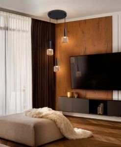 Lámpara 3 luces dimable SINCRO negro y oro ambiente