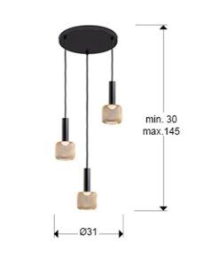 Lámpara 3 luces dimable SINCRO negro y oro meddias