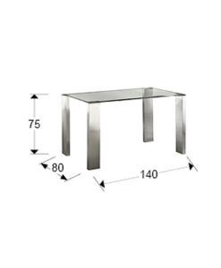 Mesa comedor MALIBU acero 140 cm x 80 cm medidas